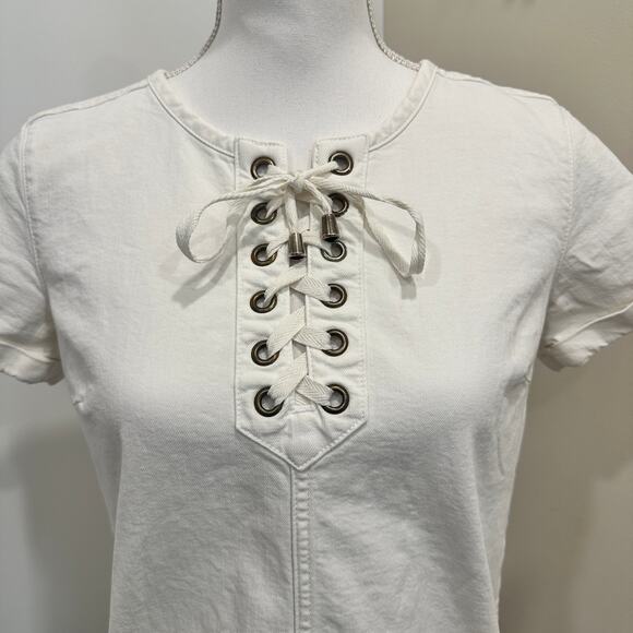 Sezane Ecru Giulia Denim Shift Dress French Country Coastal Rustic Boho Preppy - Picture 4 of 11